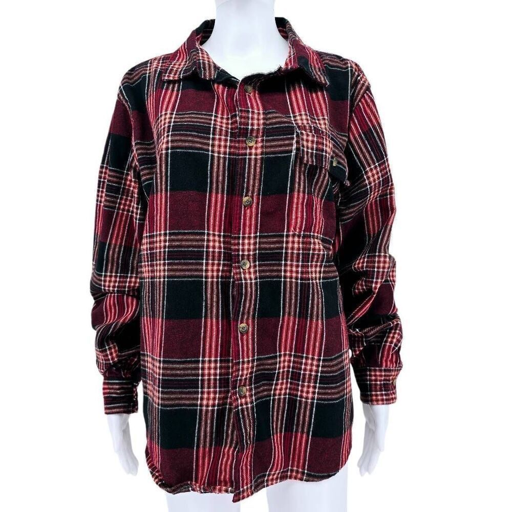 Vintage Men's Old Mill Flannel Button Up Shirt Red Black L
